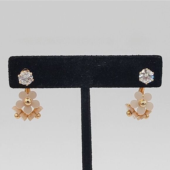 Earrings Floral Crystal Gold Tone Wear 2 Ways Earrings #1100 - Picture 9 of 10